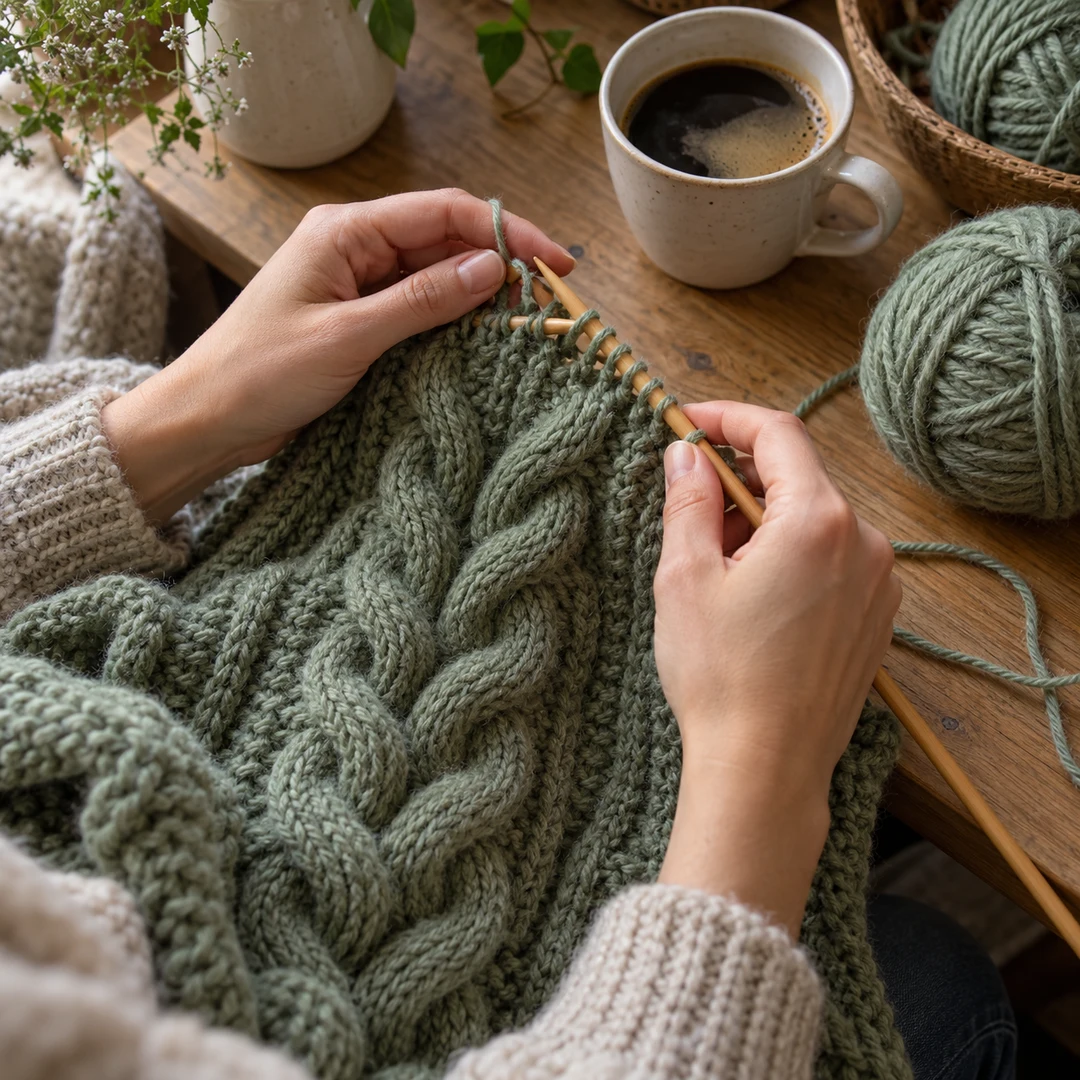 Detailaufnahme Zopfmuster stricken